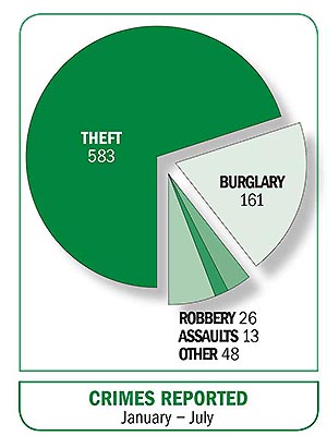 Pie chart illustrating crime statistics noted in the story text.
