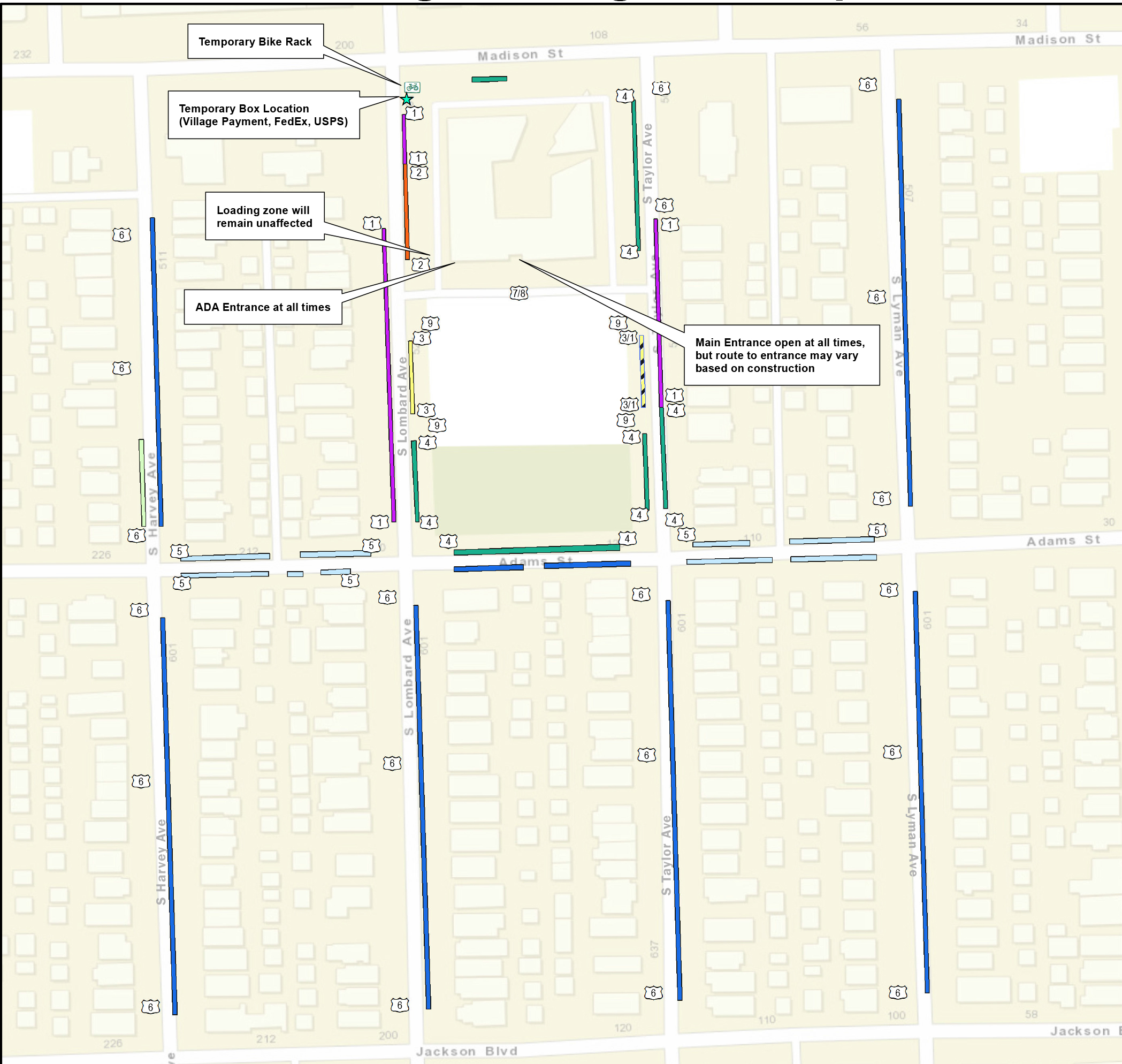 link to map of parking locations during Village Hall reconstruction project