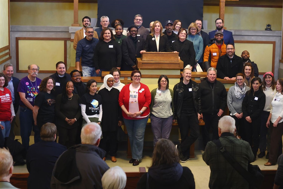 Village of Oak Park leaders gathered at Unity Temple