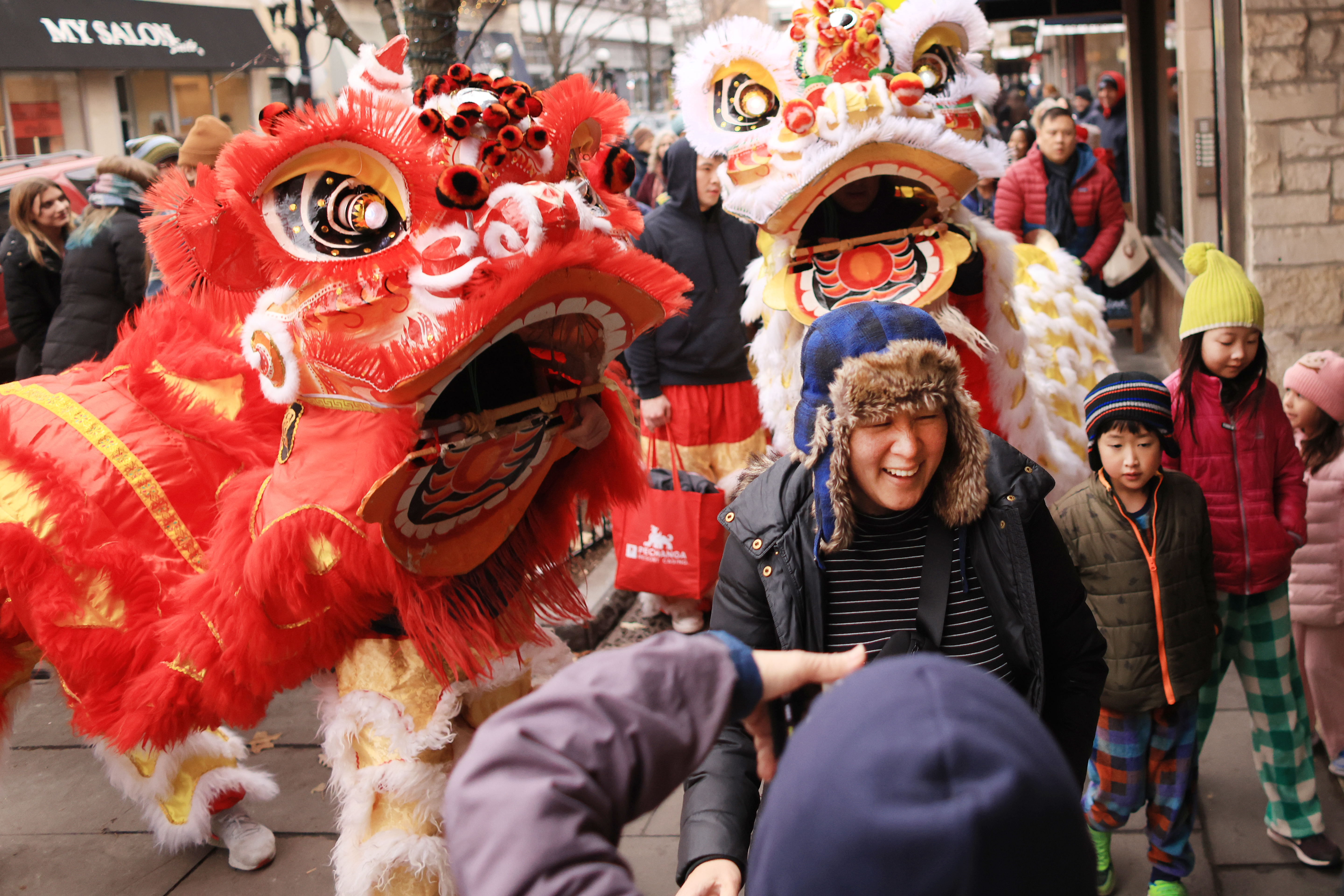 People at a Lunar New Year celebration in downtown Oak Park