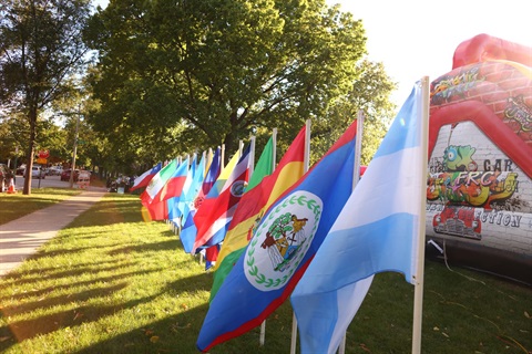 Hispanic Heritage Month flags at Village Hall