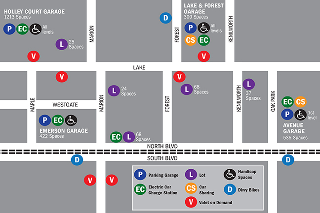 map of parking options in downtown Oak Park
