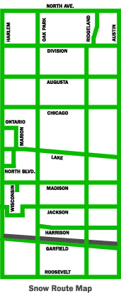 Map of Village snow routes that must be clear of all cars after a two-inch snowfall.