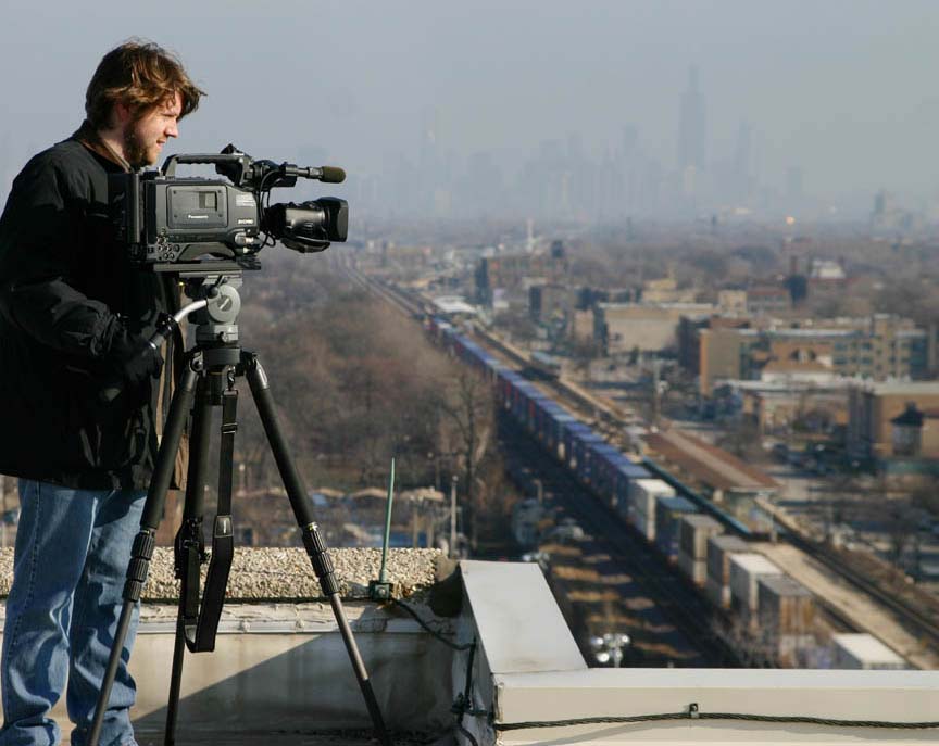 Photo of VOP-TV Manager Joe Kreml at work.